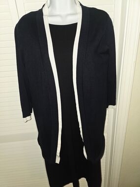 Women's Ann Taylor Midi Black Dress Med & Premise Open Black White Cardigan Med